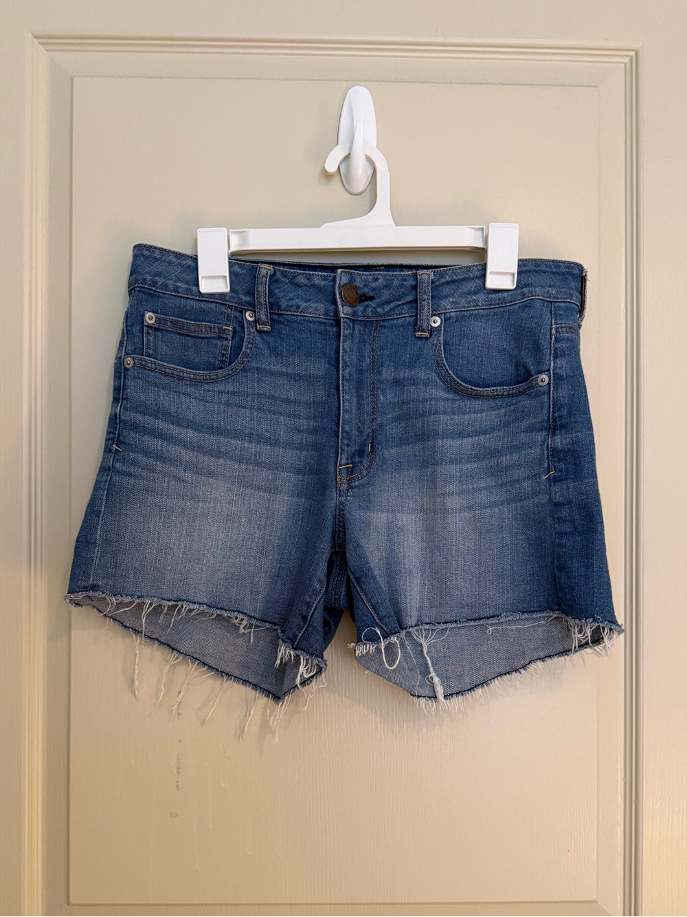 American Eagle Outfitters Distressed Mid-Rise Denim Shorts - Blue